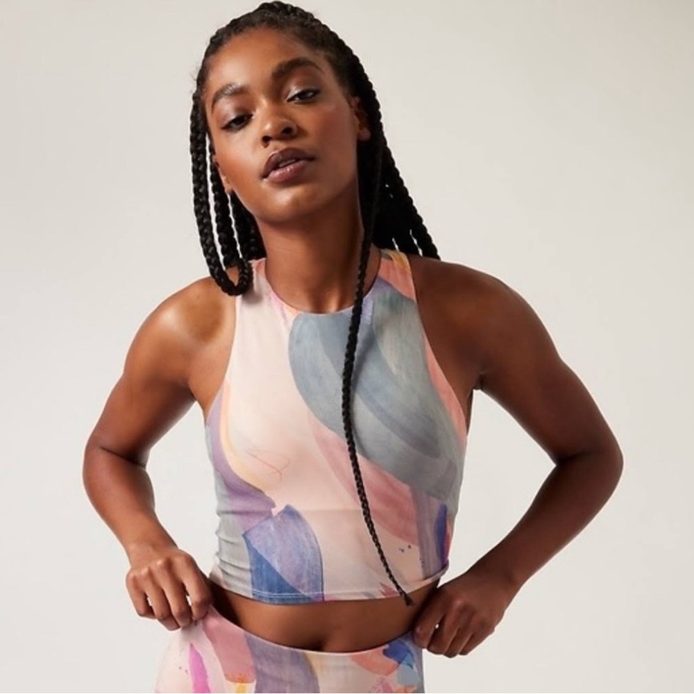 Athleta Conscious Crop Sport Bra Cup 1X D-DD Orchid Pink Watercolor Print